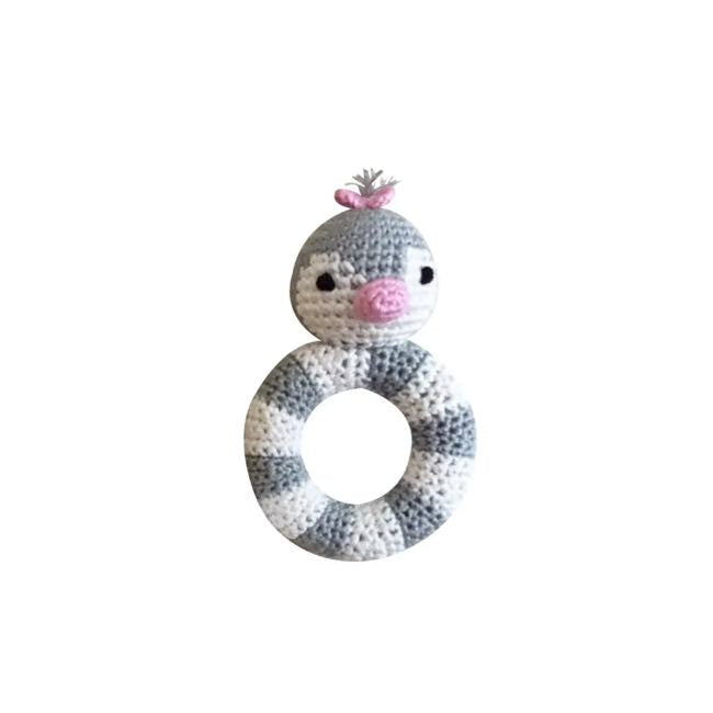 Petit Ami & Zubels Penguin Bamboo Crochet Ring Rattle