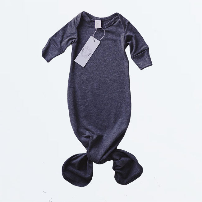 infant sleep gown that ties at the bottom in charcoal colour.