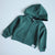 Pine green zip front organic cotton fleece hoodie