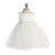 Infant special occasion dress with satin top. Sleeveless with tulle ballroom skirt. Rhinestone and pearl detail at waist. White.