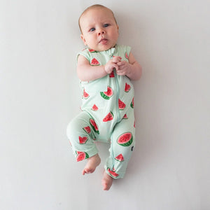 Kyte Baby Printed Zippered Sleeveless Romper in Watermelon