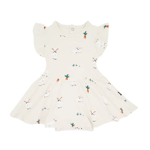 Kyte Baby Printed Twirl Bodysuit Dress in Goat