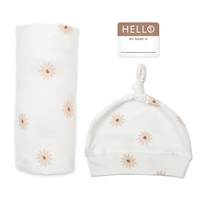 Lulujo Hello World Blanket + Knotted Hat - Daisies