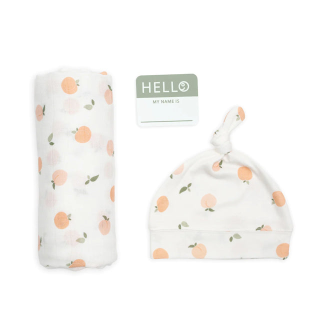 Lulujo Hello World Blanket + Knotted Hat - Peaches