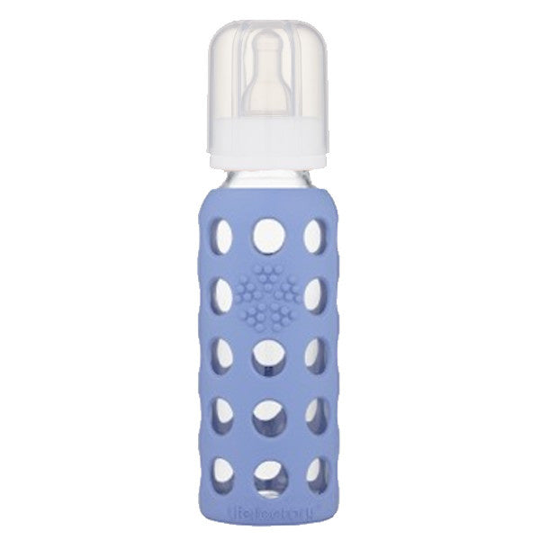 lifefactory 9oz glass + silicone baby bottle blue berry reg neck
