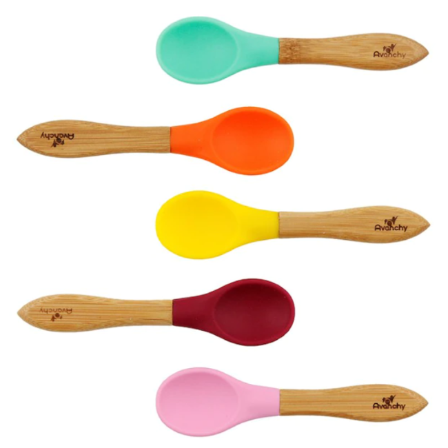 avanchy baby spoon 5pk - green/pink/red/yellow/magenta