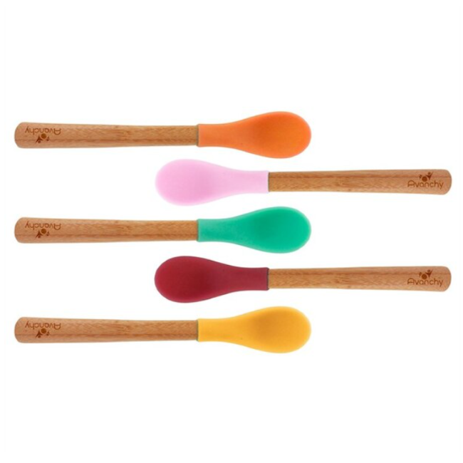 avanchy infant spoon 5pk - green/pink/red/yellow/magenta