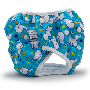 beau + belle littles toddler nageuret reusable swim diaper (2-5yrs) - light blue narwhals
