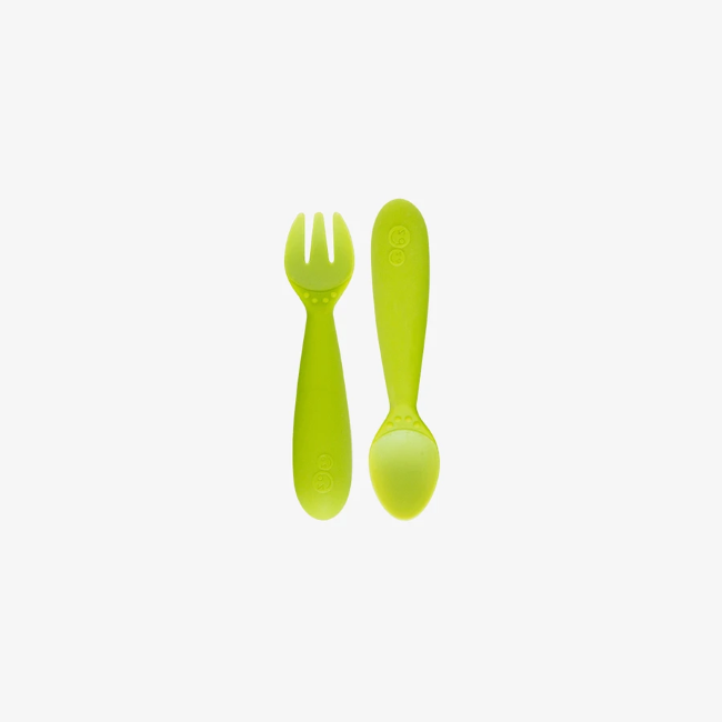 ezpz mini utensils fork + spoon - lime