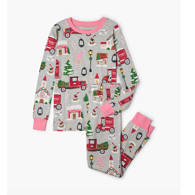 hatley pink christmas village kids pajama set