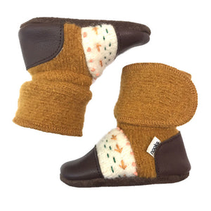 nooks design felted wool booties - embroidered golden spruce