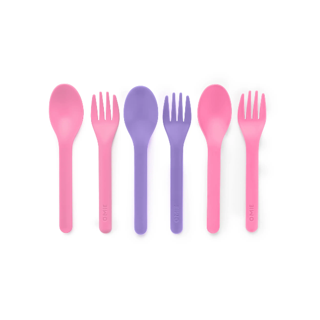 omielife fork spoon utensil set 6PC - pink/purple