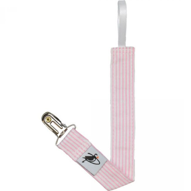 puffin gear pacifier clip - sailing pink natty stripe
