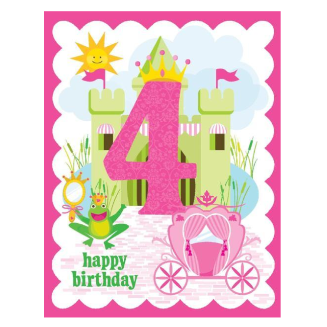 yellow bird greetings - 4th birthday pink glitter card
