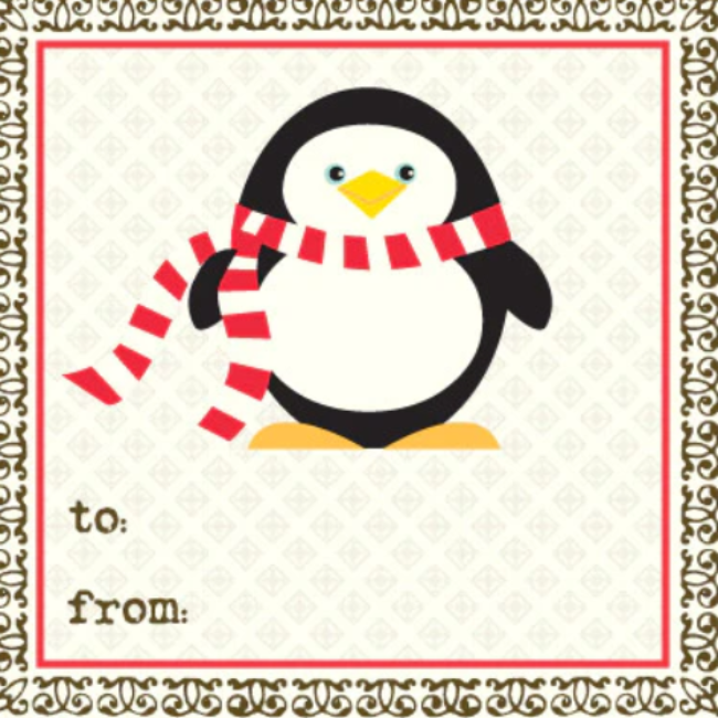 yellow bird paper greetings to/from gift tag - Penguin Scarf