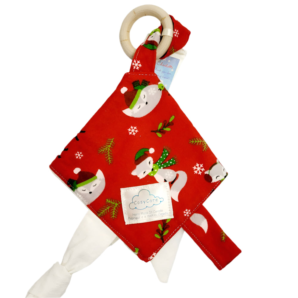 Cosy Care Soft Soother & Maple Wooden Teething Ring - Red Fox