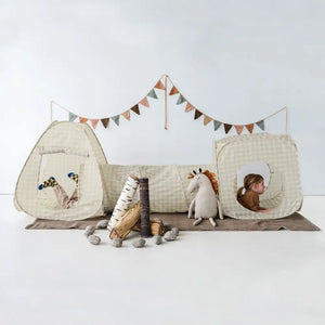 3 Sprouts Kid's 3 in 1 Tent & Tunnel - Gingham Beige