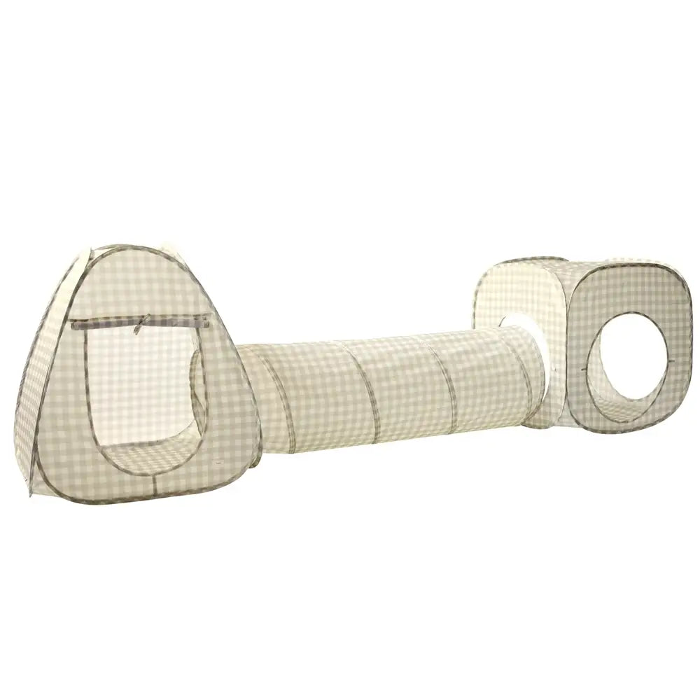 3 Sprouts Kid's 3 in 1 Tent & Tunnel - Gingham Beige