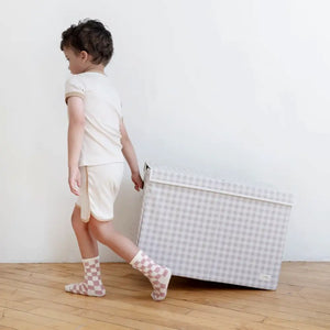 3 Sprouts Toy Chest Recycled Fabric - Beige Gingham
