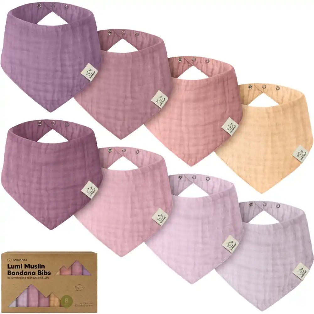 Keababies 8pk Lumi Muslin Baby Bibs - Lavender