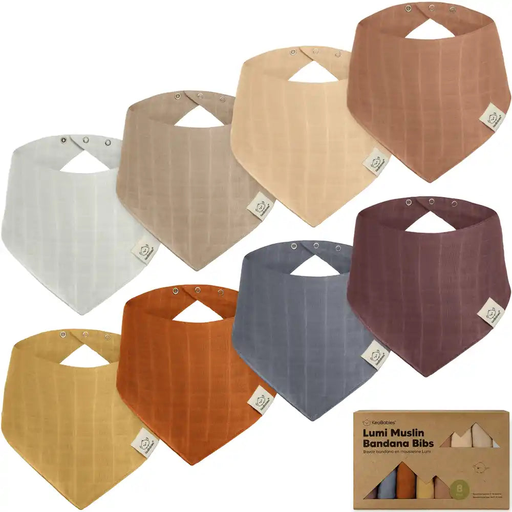 Keababies 8pk Lumi Muslin Baby Bibs - Spice