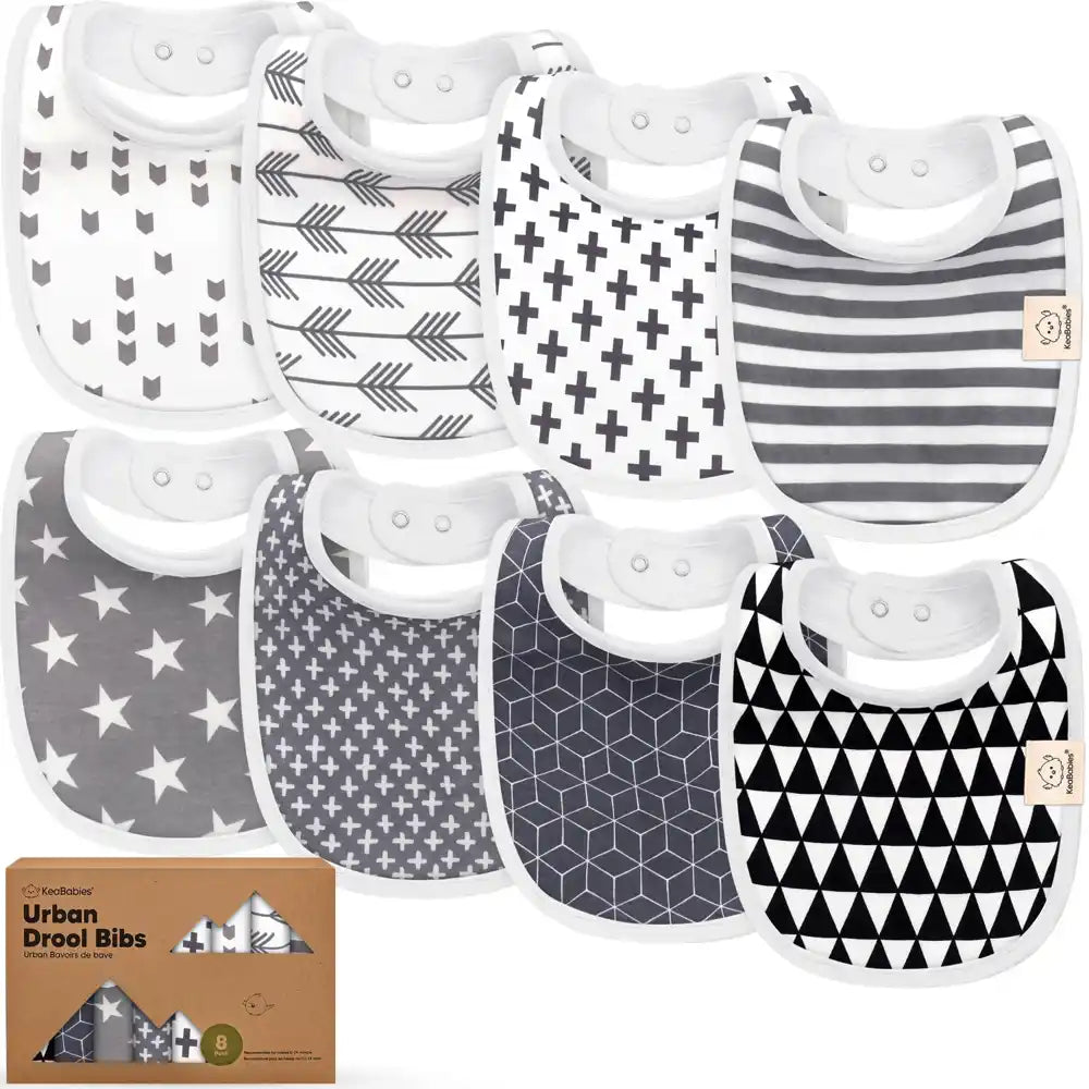 Keababies Urban Droll Bibs 8pk - Grayscale