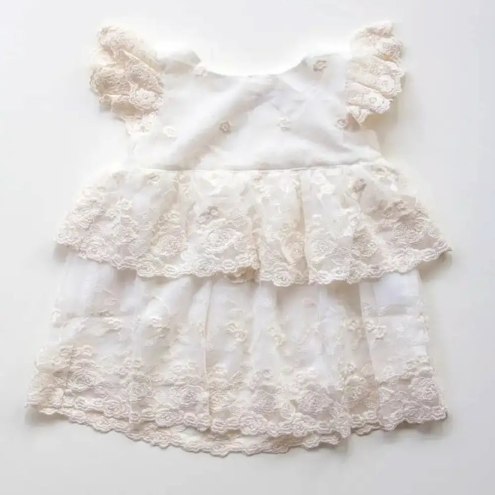 Miss Rose Sister Violet Layered Lace Baby Dress in Cream