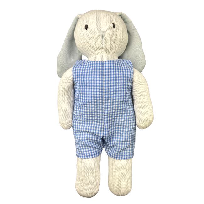 Petit Ami & Zubels Knit Bunny Doll with Blue Check Romper
