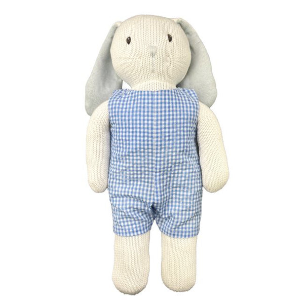 Petit Ami Zubels Knit Bunny Doll with Blue Check Romper Baby