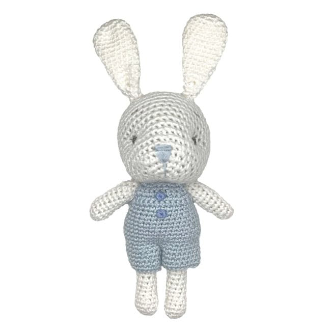 Petit Ami & Zubels Bunny Bamboo Crochet Rattle - Blue