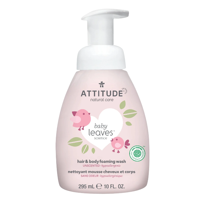 attitude baby leaves 2-in-1 hair & body foaming wash - fragrance free 295 ml