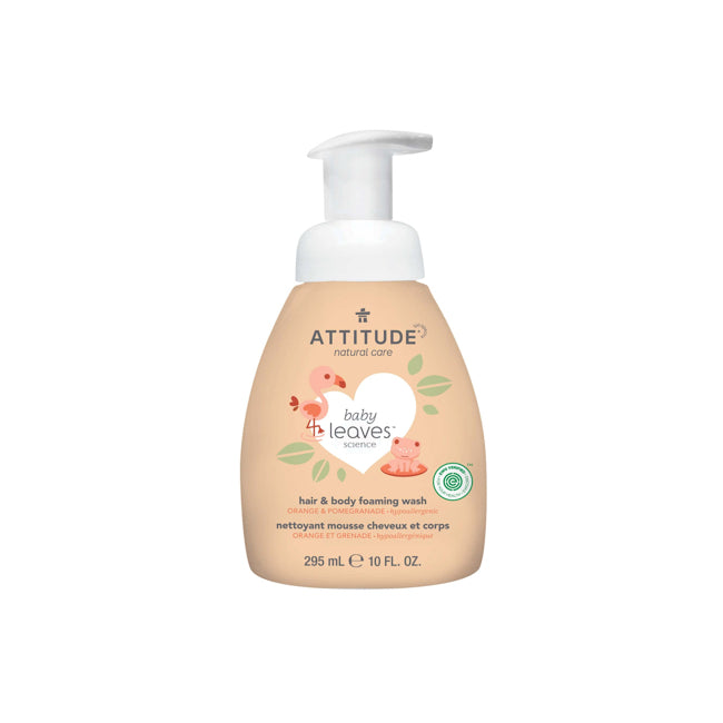 attitude baby leaves 2-in-1 hair & body foaming wash - orange + pomegranate 295 ml
