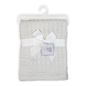 Baby Mode Signature Cable Knit Blanket - White
