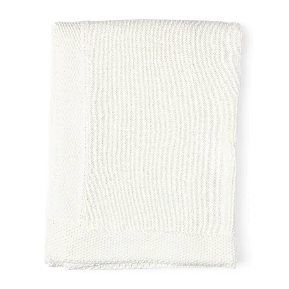 Baby Mode Knit Blanket With Border - White