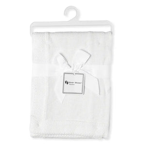 Baby Mode Knit Blanket With Border - White