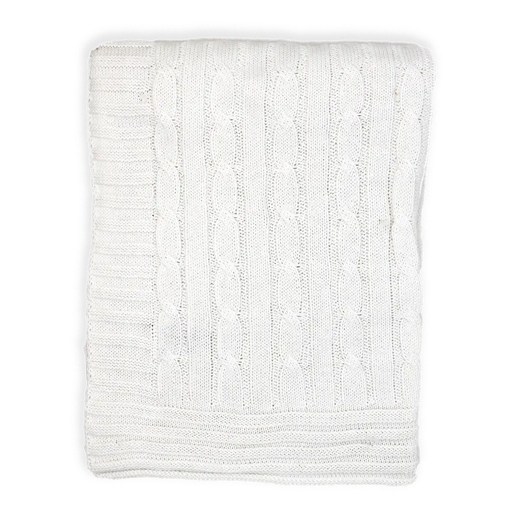 Baby Mode Signature Cable Knit Blanket - White