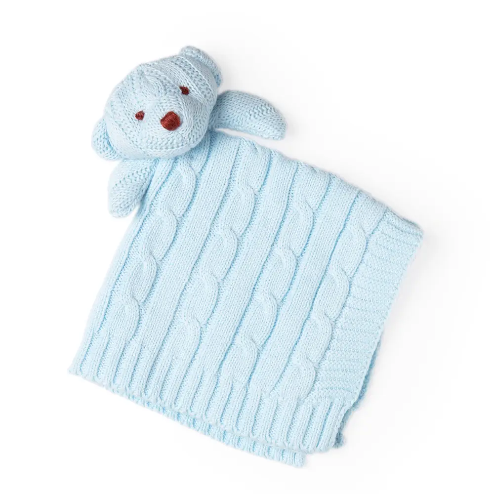 Baby Mode Cable Knit Bear Security Blanket - Blue
