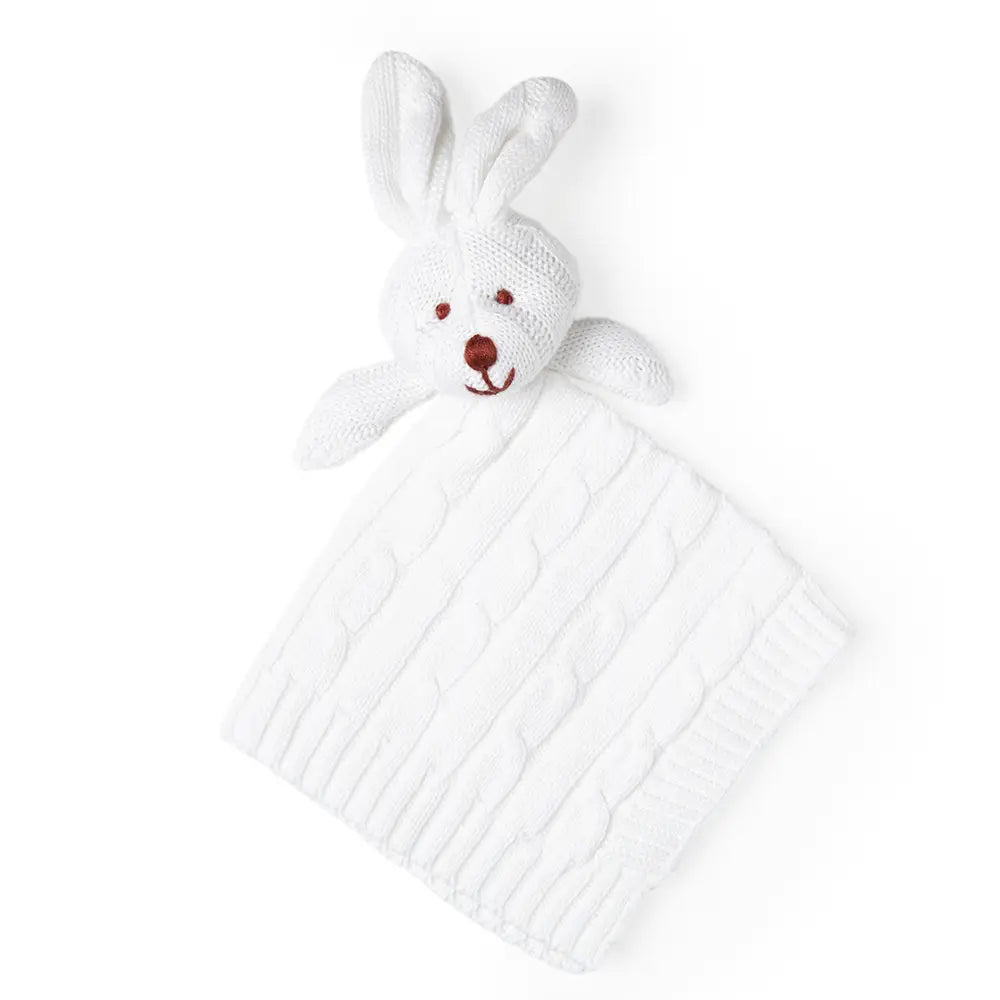 Baby Mode Cable Knit Bunny Security Blanket - White