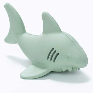 Grey rubber shark bath toy.