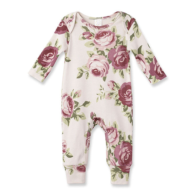 infant cotton romper with cabbage roses.
