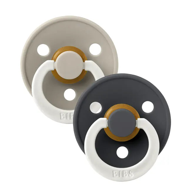 Bibs Original Colour Round Latex Pacifier 2pk - Sand/Iron (Glow)