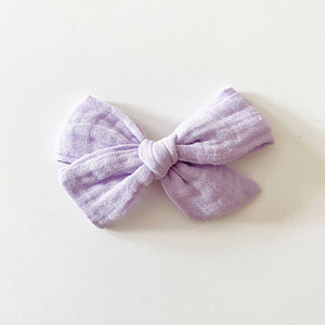 Bohemian Babies. Light purple muslin bow on an alligator hair clip. Color Lavender