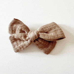 Bohemian Babies. Brown muslin bow on an alligator hair clip. Color Mocha