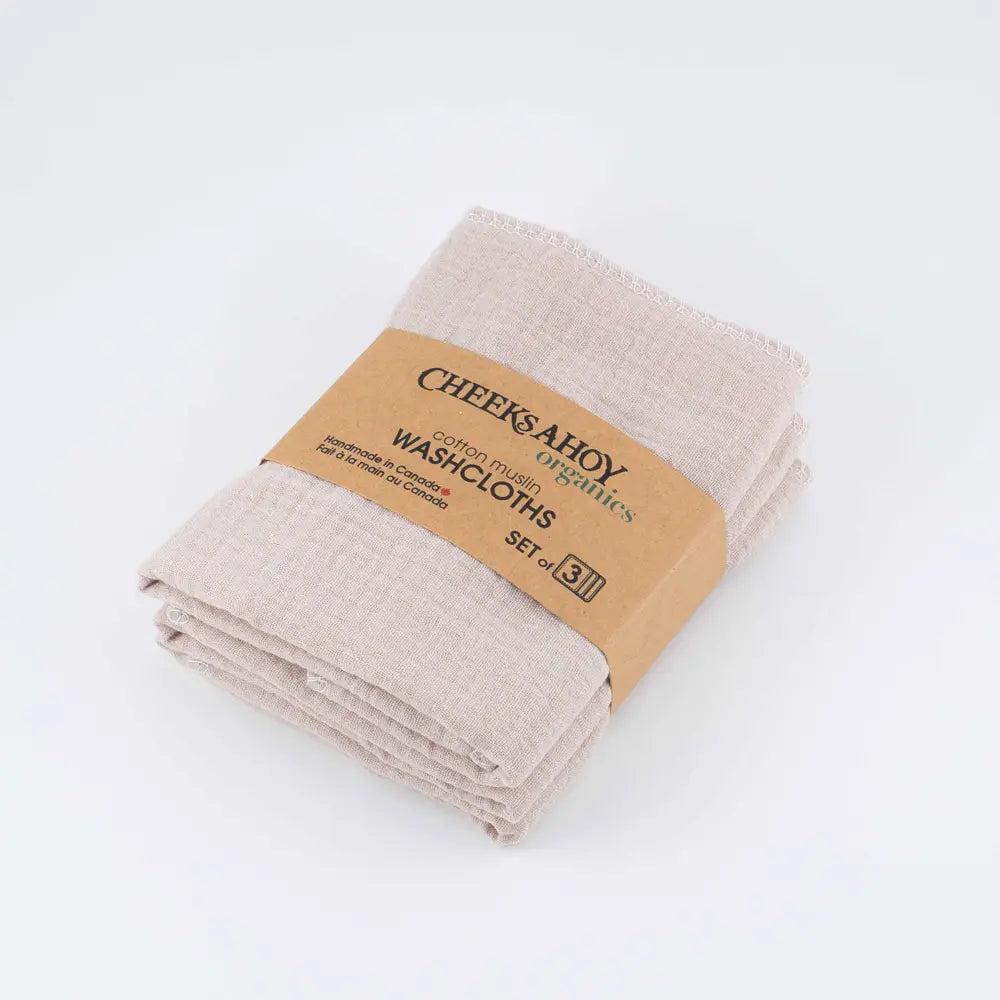 Cheeks Ahoy Organic Muslin Washcloths 3pk - Biscotti