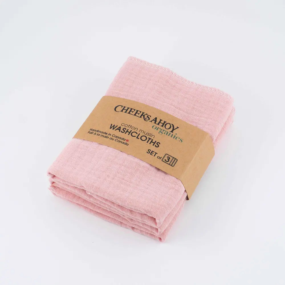Cheeks Ahoy Organic Muslin Washcloths 3pk - Blush