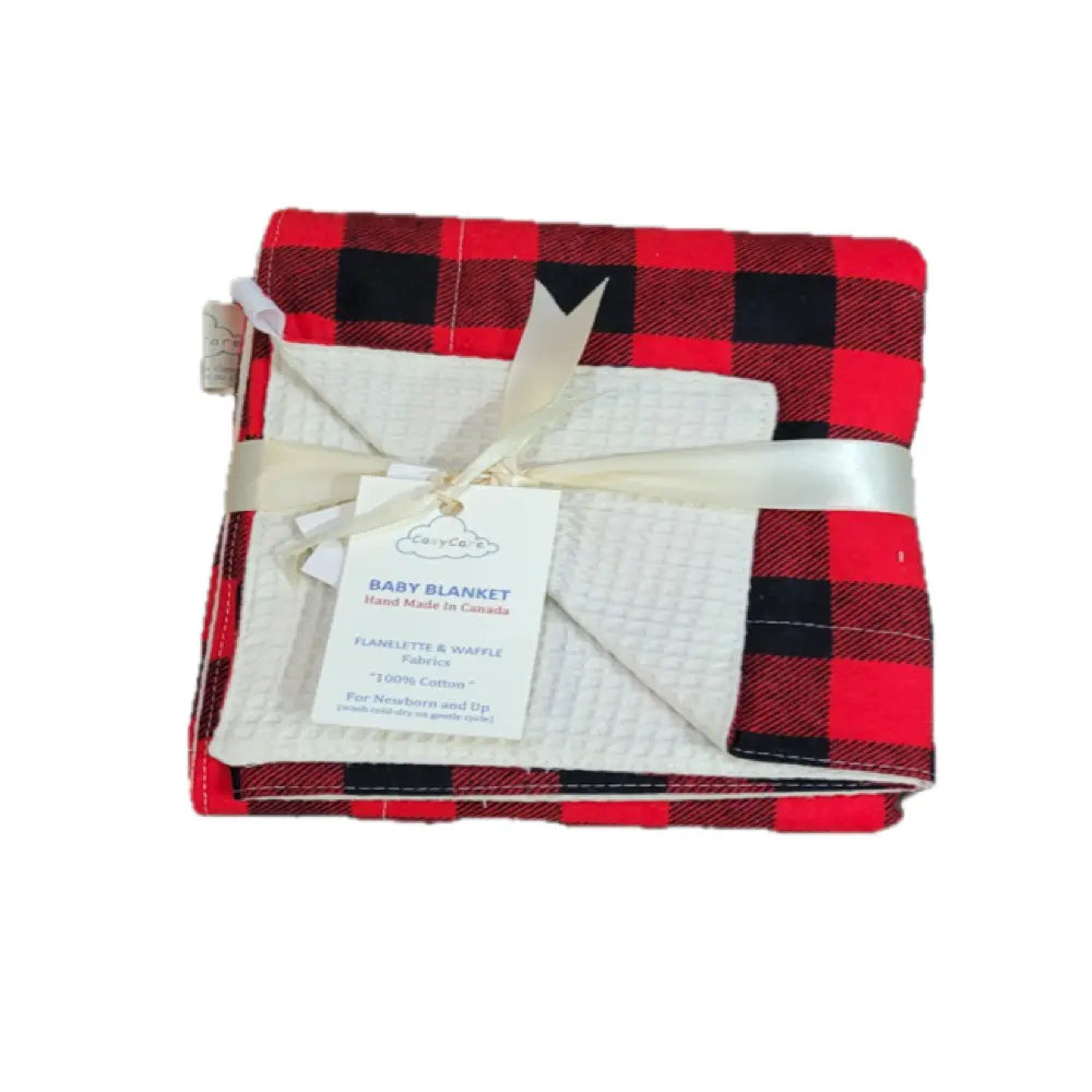 Cosy Care Flanelette & Waffle Baby Blanket - Red/Black Check