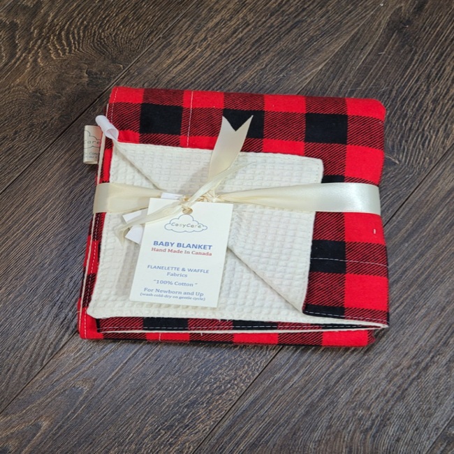 cosy care flanelette & waffle baby blanket - red/black check