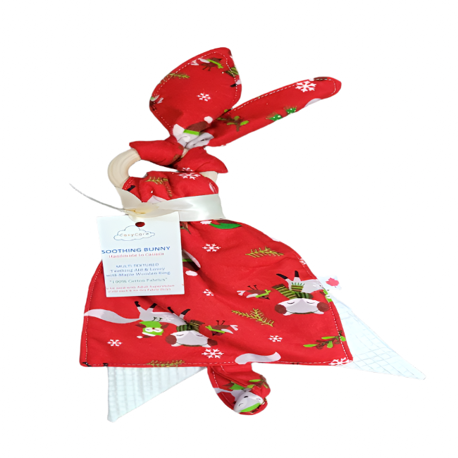 Cosy Care Soothing Bunny Maple Wooden Teething Ring - Red Fox