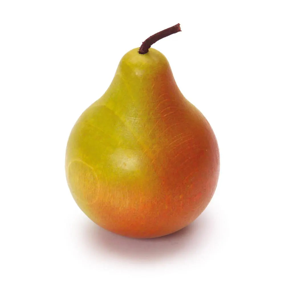 Wooden toy pear on a white background