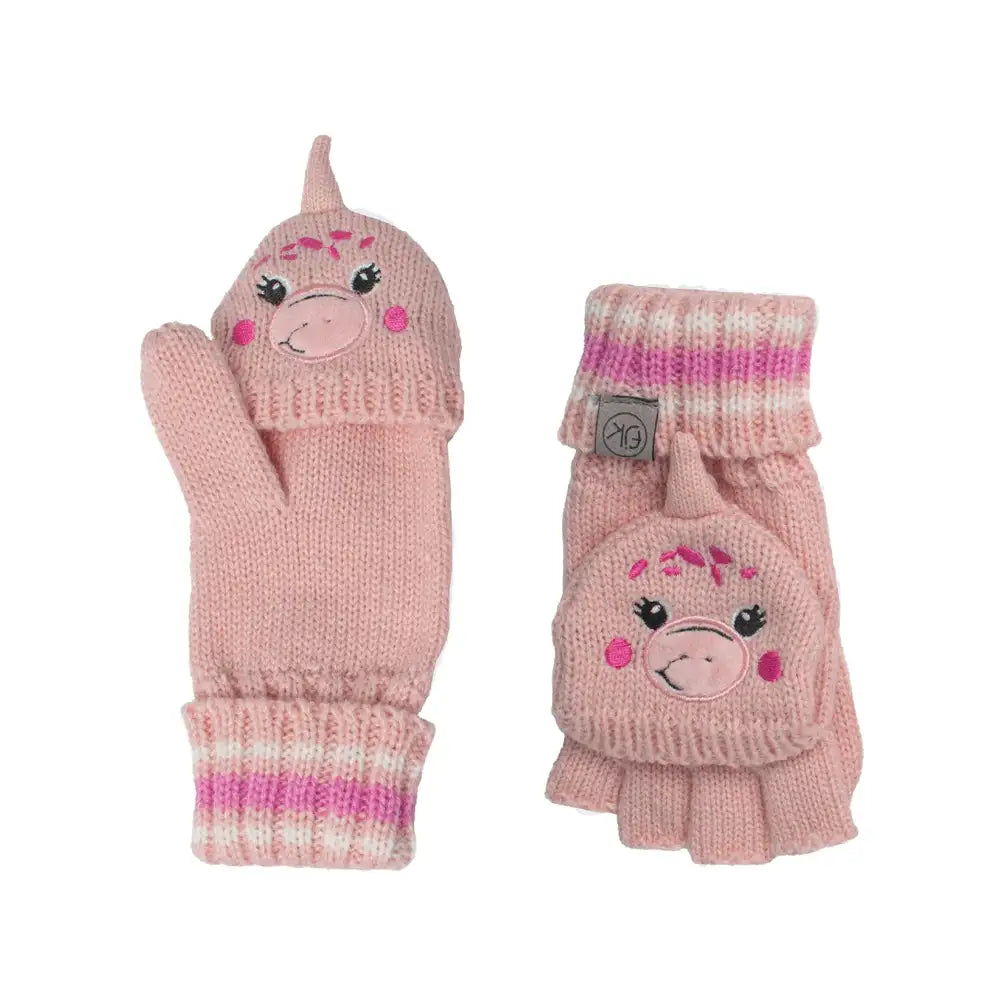 Flapjacks Knitted Fingerless Gloves w/flap - Dino Pink